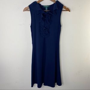 Lauren Ralph Lauren navy blue ruffled collar sleeveless dress womens Size XSP
